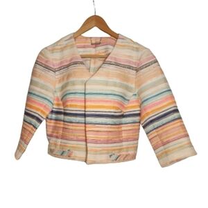 Trina Turk Women's Colorful Stripped Cropped Tweed Blazer Size Medium